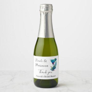 Petals & Prosecco Blue Floral Bridal Shower Sparkling Wine Label