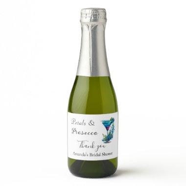 Petals & Prosecco Blue Floral  Sparkling Wine Label