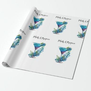 Petals & Prosecco Blue Floral Bridal Shower Wrapping Paper