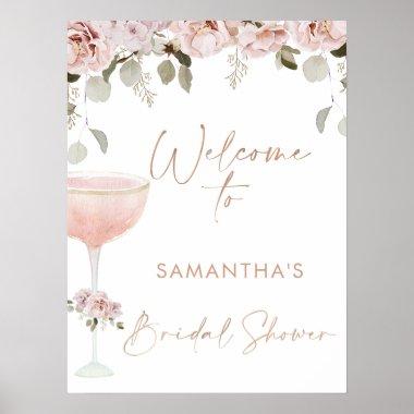 Petals Prosecco Blush Floral Bridal Shower Welcome Poster