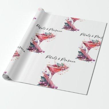 Petals & Prosecco Blush Floral Bridal Shower Wrapping Paper