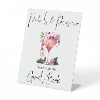 Petals & Prosecco Blush Pink Bridal Shower Guest Pedestal Sign