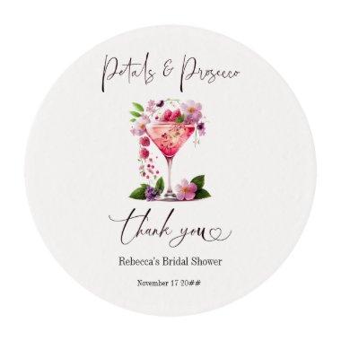 Petals & Prosecco Blush Pink Floral Bridal Shower Edible Frosting Rounds