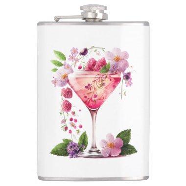 Petals & Prosecco Blush Pink Floral  Flask