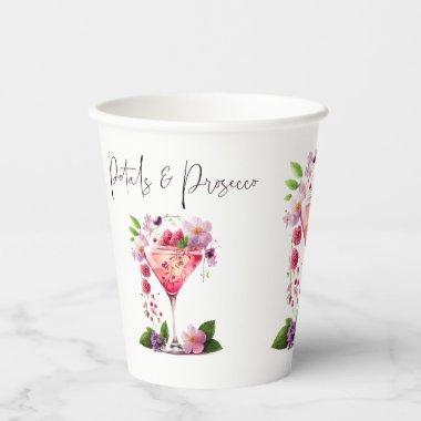 Petals & Prosecco Blush Pink Floral Bridal Shower Paper Cups