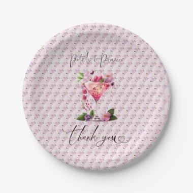 Petals & Prosecco Blush Pink Floral Bridal Shower Paper Plates