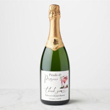 Petals & Prosecco Blush Pink Floral Bridal Shower Sparkling Wine Label