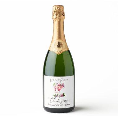 Petals & Prosecco Blush Pink Floral Bridal Shower Sparkling Wine Label