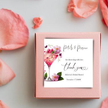 Petals & Prosecco Blush Pink Floral Bridal Shower Square Sticker