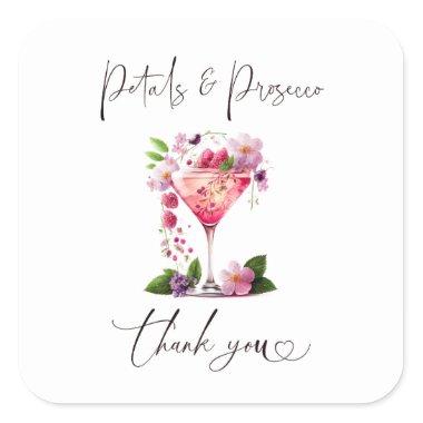 Petals & Prosecco Blush Pink Floral Bridal Shower Square Sticker