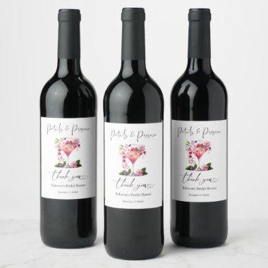 Petals & Prosecco Blush Pink Floral Bridal Shower Wine Label