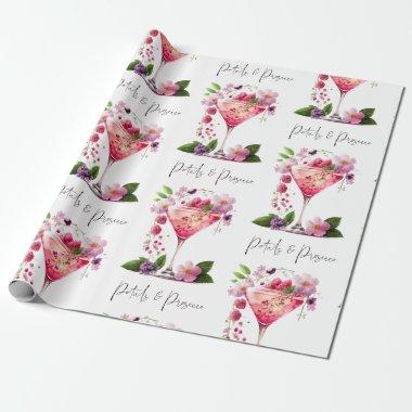 Petals & Prosecco Blush Pink Floral Bridal Shower Wrapping Paper