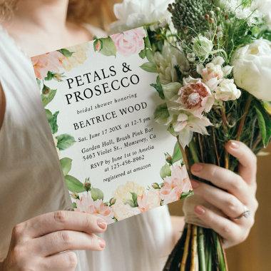 Petals & Prosecco Blush Pink Rose Bridal Shower Invitations