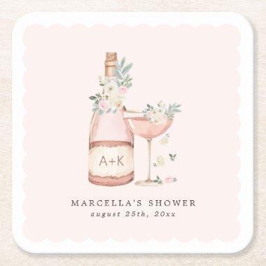 Petals & Prosecco  Bachelorette Square Paper Coaster