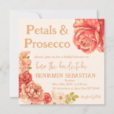 petals prosecco elegant floral bridal shower Invitations