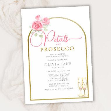 Petals Prosecco Flora Boho Gold Arch Bridal Shower Invitations