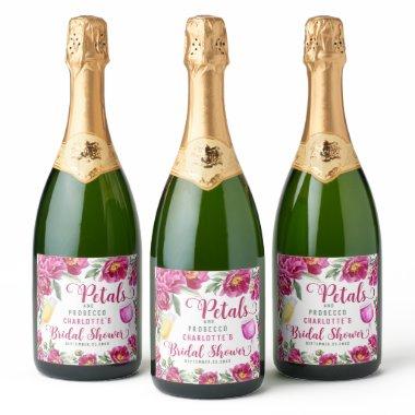 Petals & Prosecco Floral Hot Pink Bridal Shower Sparkling Wine Label