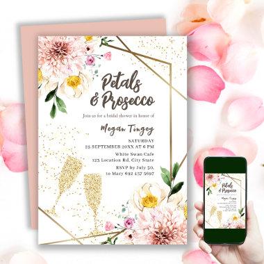 Petals & Prosecco | Floral Pink Bridal Shower Invitations