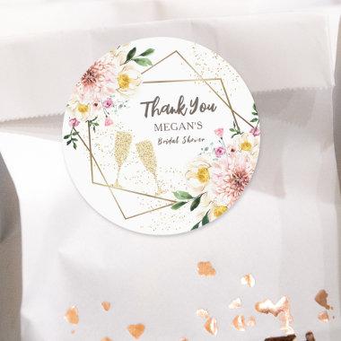 Petals & Prosecco | Floral Rose Gold Bridal Shower Classic Round Sticker