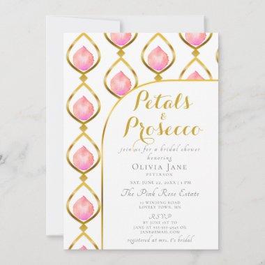Petals Prosecco Gold Boho Arch Bridal Shower Invitations