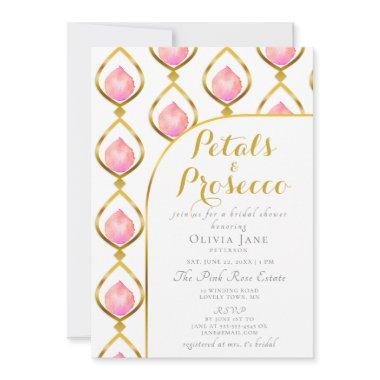 Petals Prosecco Gold Boho Arch Bridal Shower Invitations