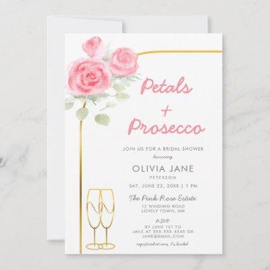Petals Prosecco Gold Boho Roses Arch Bridal Shower Invitations