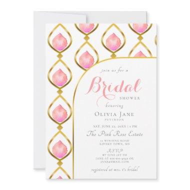 Petals Prosecco Gold Deco Pattern Bridal Shower Invitations