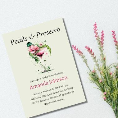 Petals & Prosecco Greenery Flowers Bridal Shower Invitations