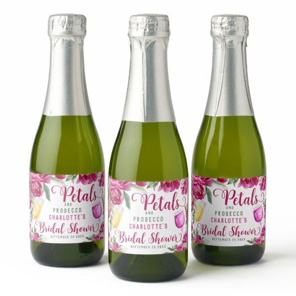 Petals & Prosecco Hot Pink Floral  Sparkling Wine Label