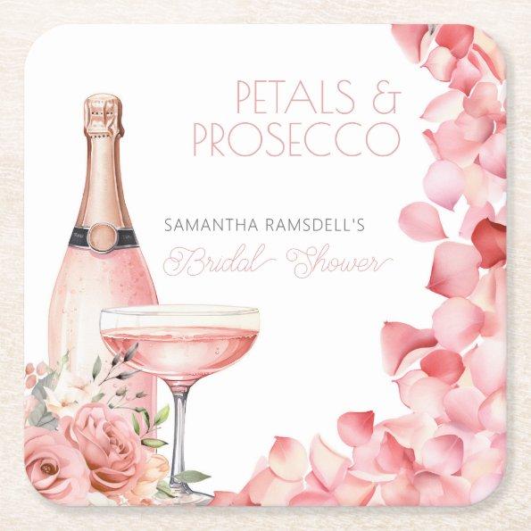 Petals & Prosecco Pink  Square Paper Coaster