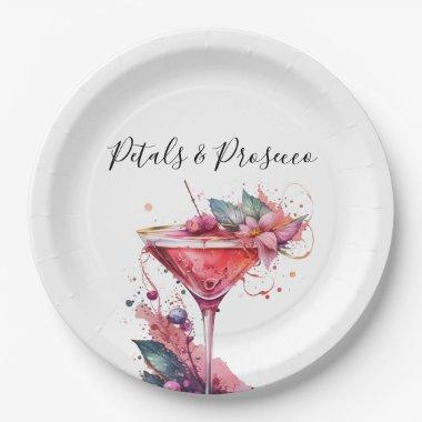 Petals & Prosecco Pink Floral Bridal Shower Paper Plates
