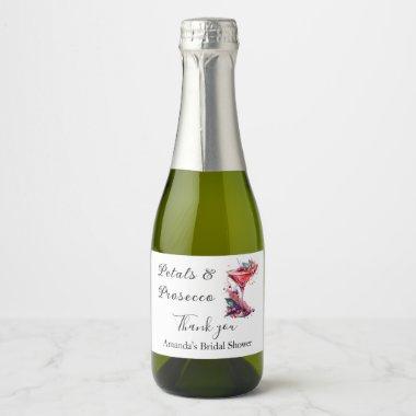 Petals & Prosecco Pink Floral Bridal Shower Sparkling Wine Label