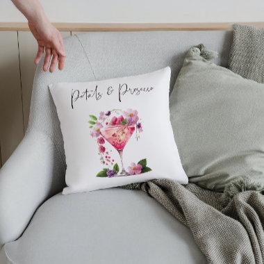 Petals Prosecco Pink Floral Bridal Shower Welcome Throw Pillow
