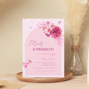 Petals & Prosecco Pink Script Floral Bridal Shower Invitations