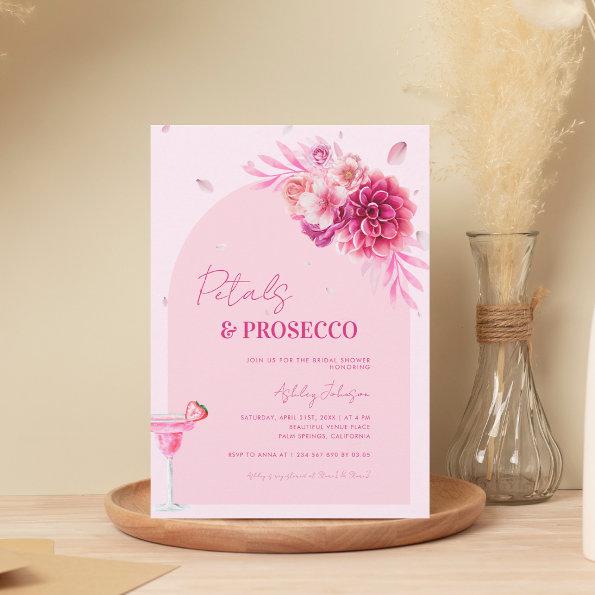 Petals & Prosecco Pink Script Floral Bridal Shower Invitations