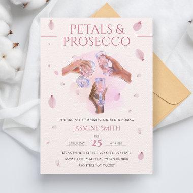 Petals & Prosecco Pink Watercolor Bridal Shower Invitations