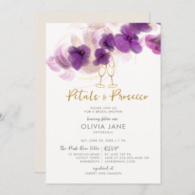 Petals Prosecco Purple Orchid Bubbly Bridal Shower Invitations