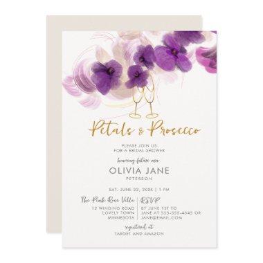 Petals Prosecco Purple Orchid Bubbly Bridal Shower Invitations