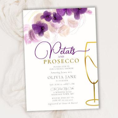 Petals Prosecco Purple Orchids Boho Elegant Bridal Invitations