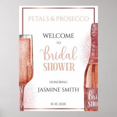 Petals & Prosecco Rose Gold Bridal Shower Welcome Poster