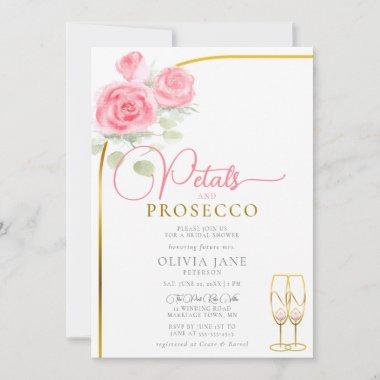 Petals Prosecco Roses Boho Arch Bridal Shower Invitations