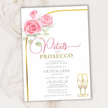 Petals Prosecco Roses Boho Gold Arch Bridal Shower Invitations