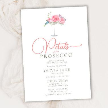 Petals Prosecco Roses Cocktail Boho Bridal Shower Invitations