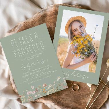 Petals & Prosecco Sage Green Wildflower Photo Invitations