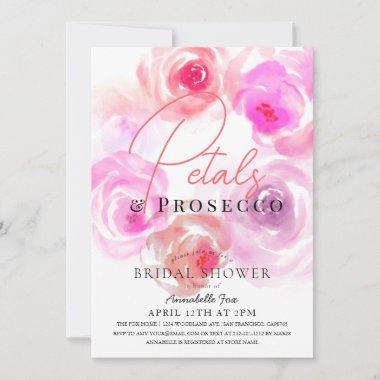 Petals & Prosecco Watercolor Rose Bridal Shower Invitations