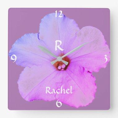 Petunia Floral Christmas Name Monogram Pink Cute Square Wall Clock