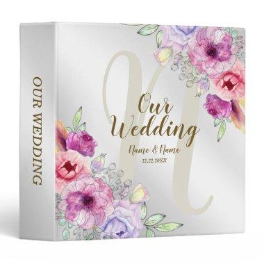 Photo Album Wedding Monogram Colorful Pink Floral 3 Ring Binder