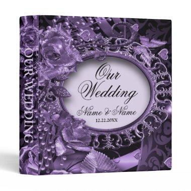 Photo Album Wedding Party Purple Floral Elegant 3 Ring Binder