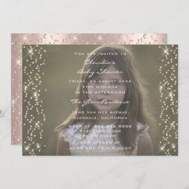 Photo Baby Girl Boy Birthday Rose Gold Confetti Invitations