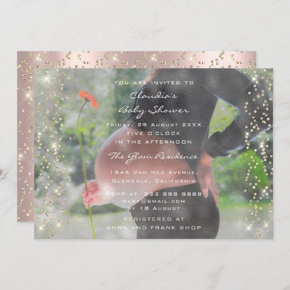 Photo Baby Shower Birthday Rose Gold Confetti Invitations